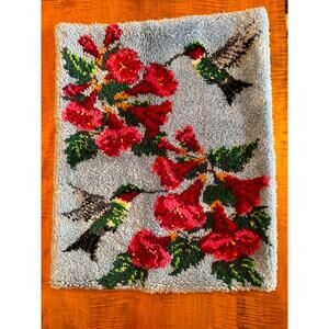 Semi-Complete "Hummingbird" Latch Hook Rug - Fantastic Colors! 34"x27" Finished